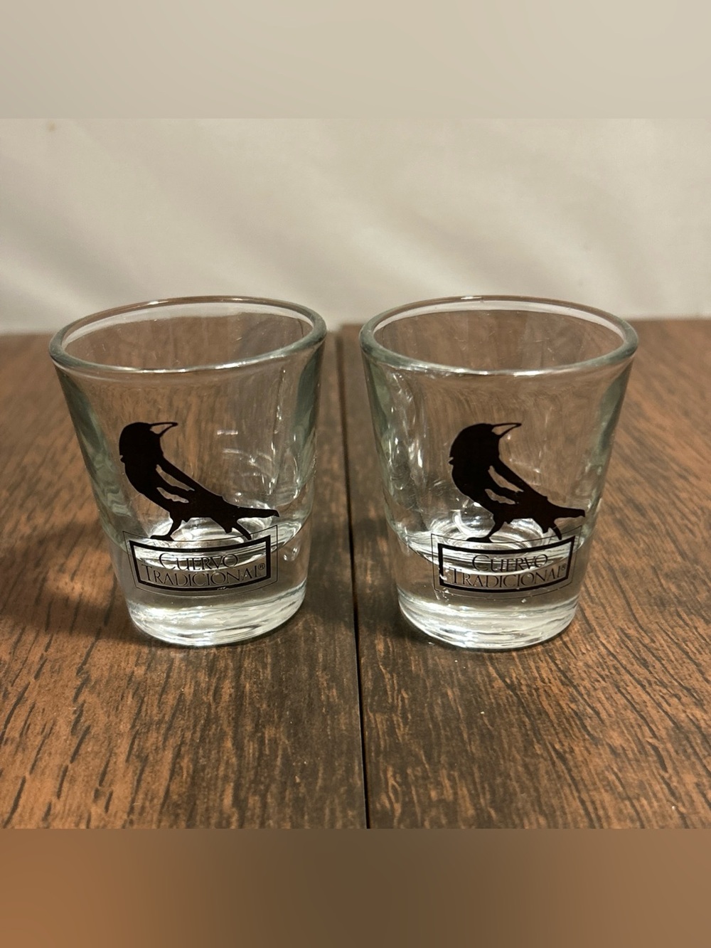 Cuervo Tradicional Lot Of 2 Clear w/ Black Crow Shot Glass 2.25" Vintage
